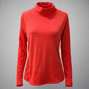 Under Armour Womens Red Mock Neck Long‎ Sleeve Athletic Top 1239148 Thumbholes